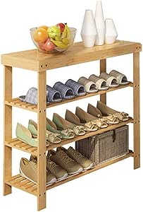 Hammer Madera de bambú zapatero 4-Tier 12-16 pares de zapatos