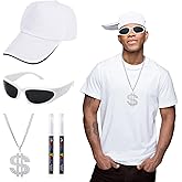 POEWAUVE Halloween Costume Accessories 80s 90s Hip Hop Kit Rapper 2000s Hip Hop Hats Sunglasses Chain and Marker Write for Men Women Adult