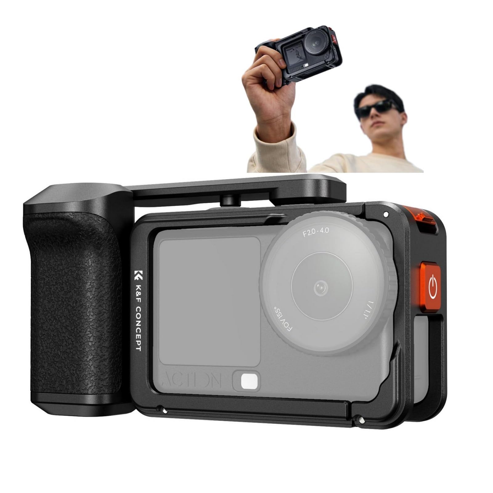 K&F CONCEPT Street Grip Kit mit Käfig, Kamera Griffhalter Set für DJI Osmo Action 6, Schnellverschluss Street Photography Griff mit Auslöser, Blitzschuh, Action Kamera Zubehör