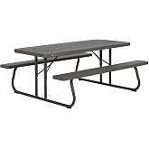 LIFETIME 6‑Foot Classic Folding Picnic Table, UV Protected Tabletop, Steel Frame, Seats 8, Weather &amp; Rust Resistant, Flat Folding Outdoor Picnic Table with Umbrella Hole