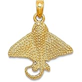 JewelryWeb 10k Gold Spotted Eagle Ray Textured / 2-d Charm Pendant Necklace for Women