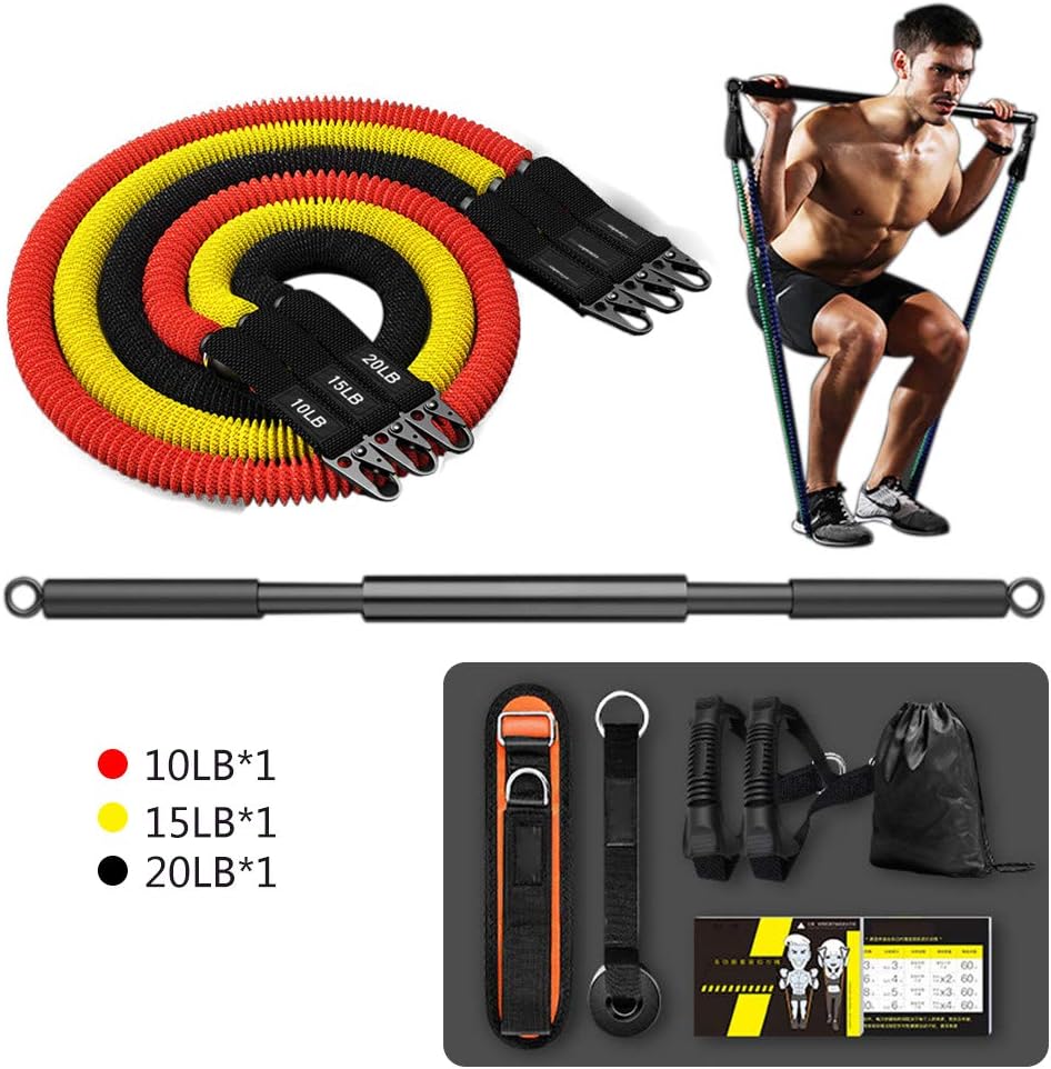 Luckylj Resistance Bands Set,Extendable Workout Up Pull Up Bar Equipment,with Handles,Door Anchor,Legs Ankle Straps,Yoga, Pilates, Stretching,45Ibs