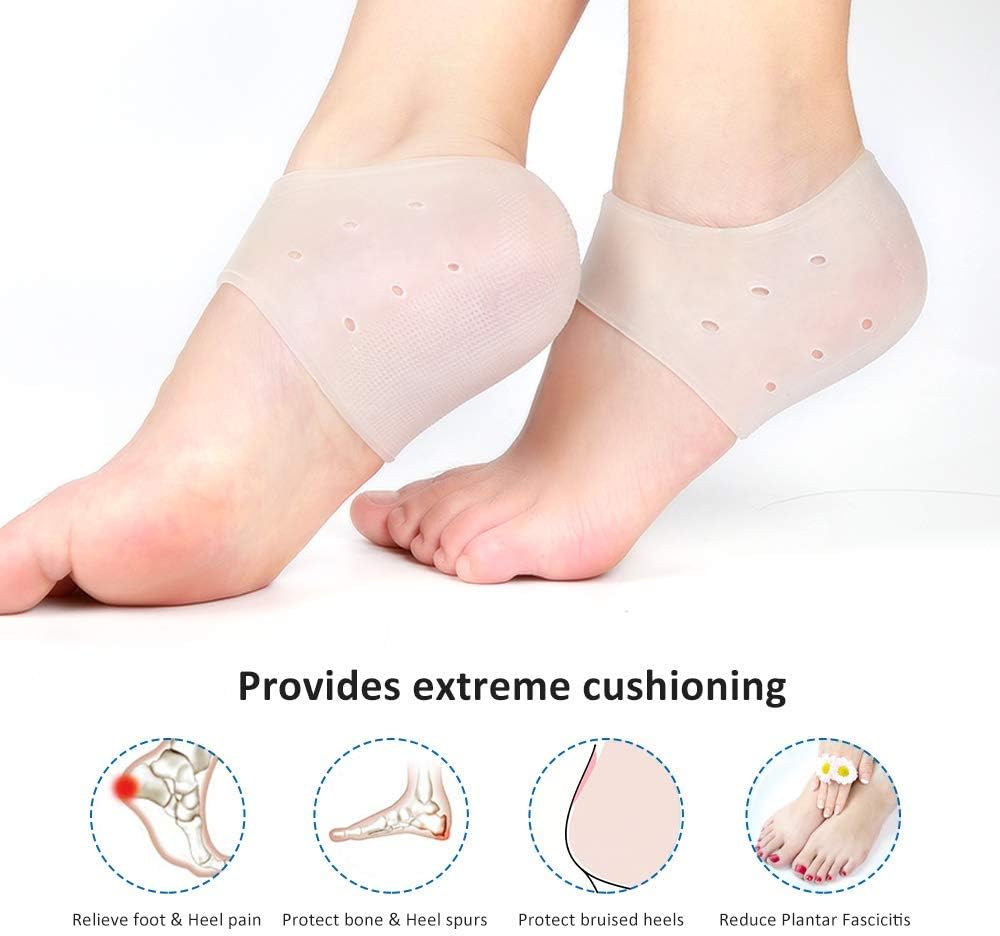 4 Pairs Silicone Heel Cups, Plantar Fasciitis Inserts, Breathable Heel Socks Protectors for Dry Cracked Heel and Reduce Pains of Plantar Fasciitis for Men and Women: Health & Personal Care