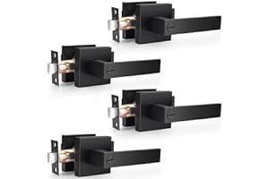 Probrico 4 Pack| Matte Black Square Privacy Door Levers Bed Bath Door Handles, Heavy Duty Interior Keyless Door Locks for Left or Right Sided Doors