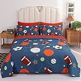 LWFUSHI 3D Basketball Bedding Set Full Size, Soccer Quilt Set for Boys Kids, 7 pieces Football Comforter Set (1 Comforter 1 Flat Sheet 1 Fitted Sheet 2 Pillowcase and 2 Pillow Sham) (Baseball 1, Full)