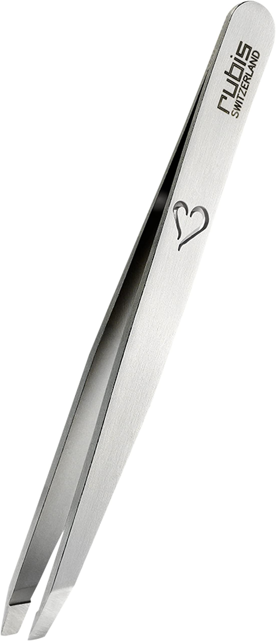 Rubis Classic Heart - Professional Eyebrow Tweezers Slanted Tip with Engraved Heart - Slanted Tweezers for Eyebrow Plucking and Hair Removal