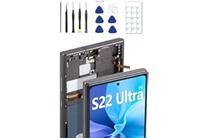 JQYDZH OLED Screen Replacement for Samsung Galaxy S22 Ultra 5G with Frame & Fingerprint Sensor – Includes Full Tool Kit & Installation Guide (Black)