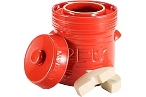 Razorri Comodo Sauerkraut Ceramic Fermentation Crock - 2 Liter (0.5 Gallon) Traditional Water-Sealed Jar with Glazed Weights - Fermenter for Kombucha, Kimchi, Pickles (Tangerine Tango)