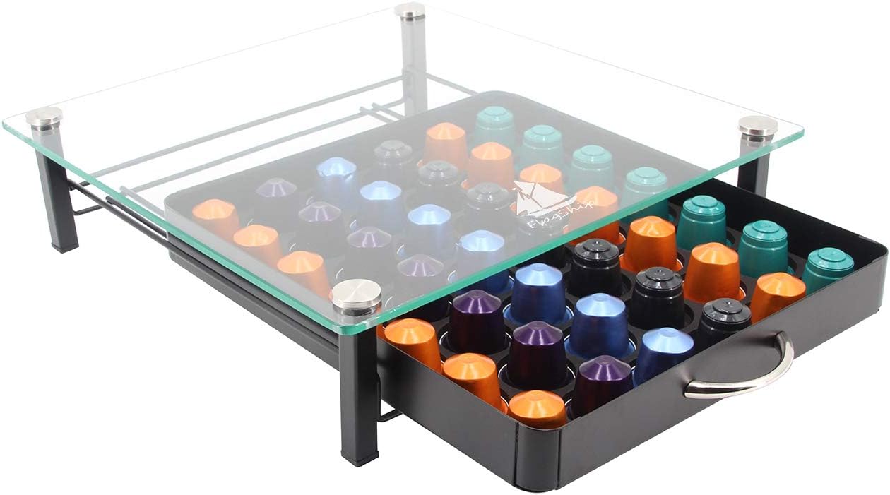 Amazon Com Flagship Pod Holder Drawer For Nespresso Capsule Holder Original Pod Holder Drawer Glass 42 Originalline Pods Home Kitchen