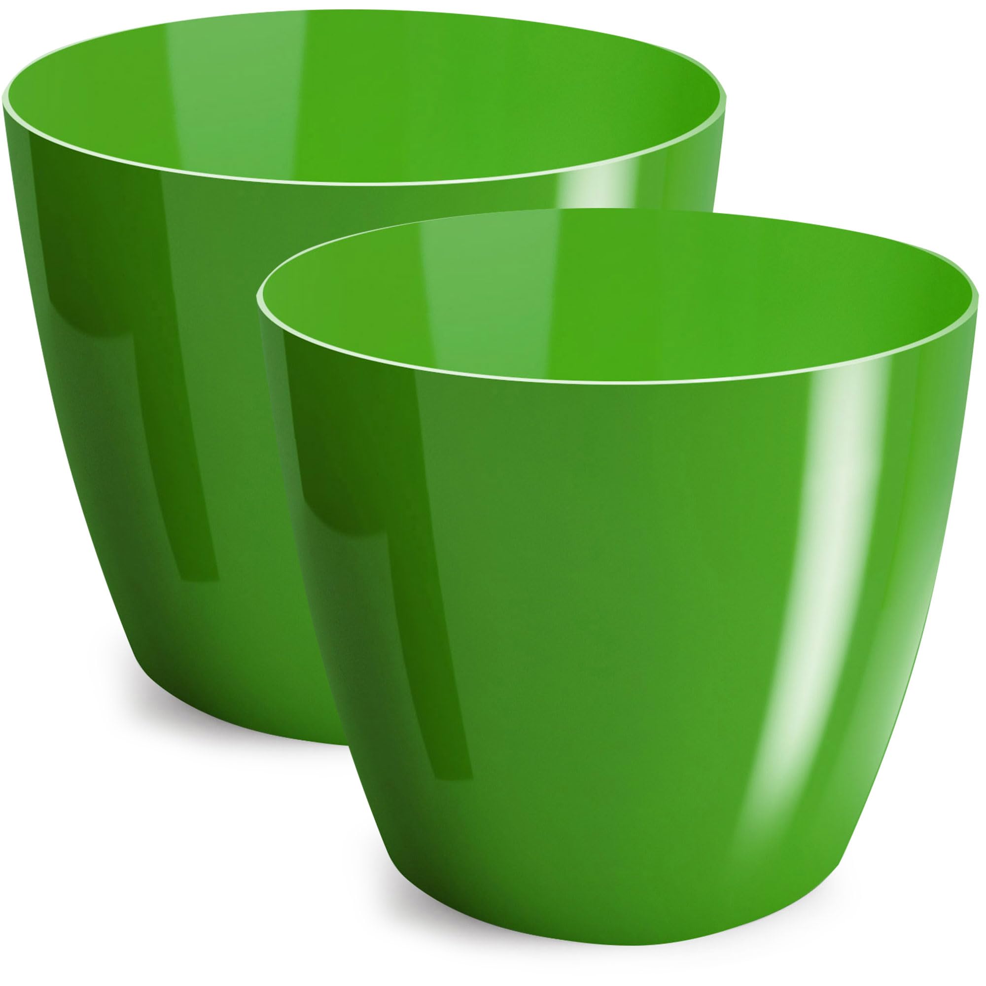 PECZEKO Flower Pot Shiny Plastic Planter Decorative Pot for Large and Small Plants, Set of 2 Flower Pots, Flower Pot Herb Pot, Green, Diameter 9.5 cm