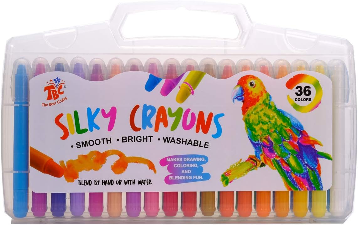 TBC The Best Crafts 36 Colors Silky Gel Crayons Set, Washable 3-in-1 Smooth Bolder Crayons, Pastel and Watercolor Effects, Perfect Painting Supplies for Kids, Students, School: Office Products