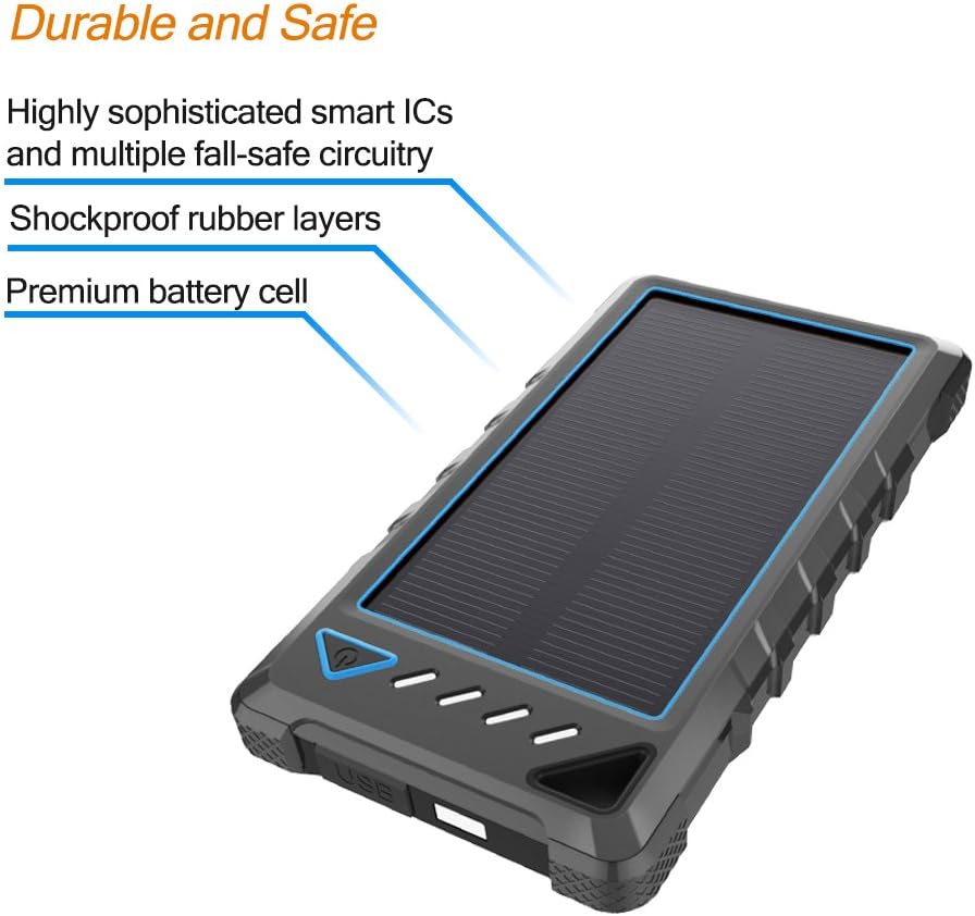 Portable Solar Charger, BEARTWO 10000mAh Ultra-Compact External Batteries with Dual USB Ports, Solar Power Bank with Flashlight for Camping, Outdoor Activities