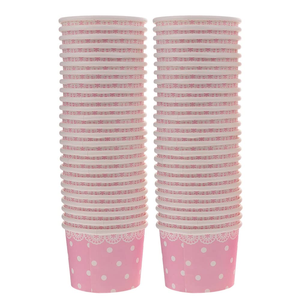 DOITOOL 100Pcs Paper Ice Cream Cups 2Oz Polka Dot Dessert Bowls for Yogurt Treats Home Party Supplies Pink