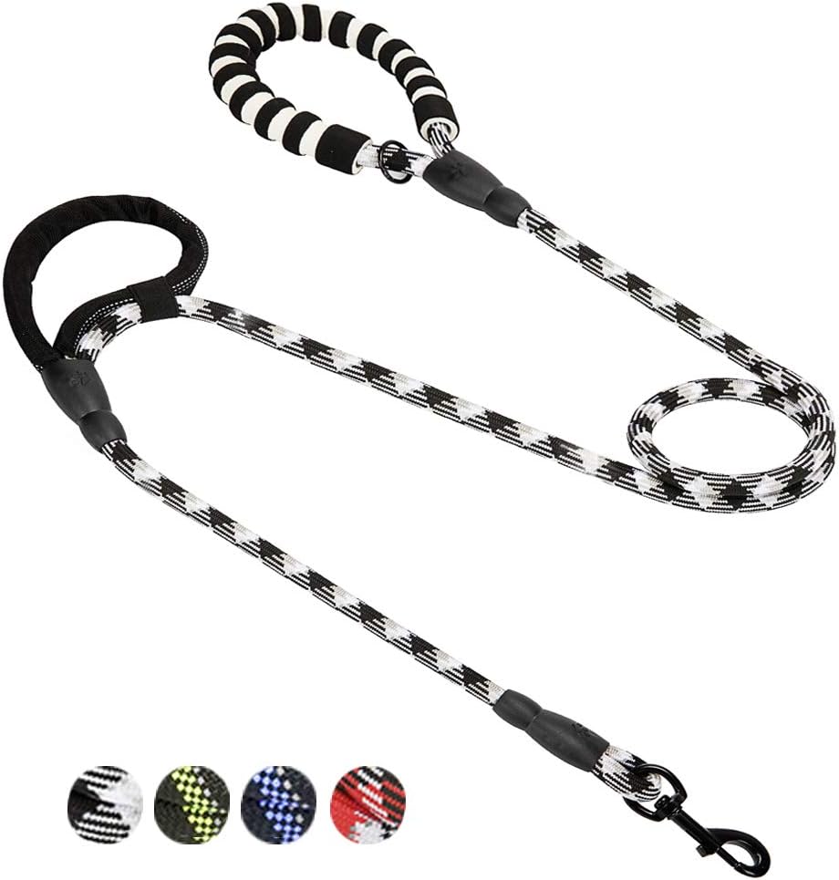 Auckpure Rope Dog Lead Long - Innovative Design with Two Handles - Reflective Dog Leads for Large Dogs - 5FT Durable Rope Twist Lead - Strong Pulling Training Leads for Dogs (Black)