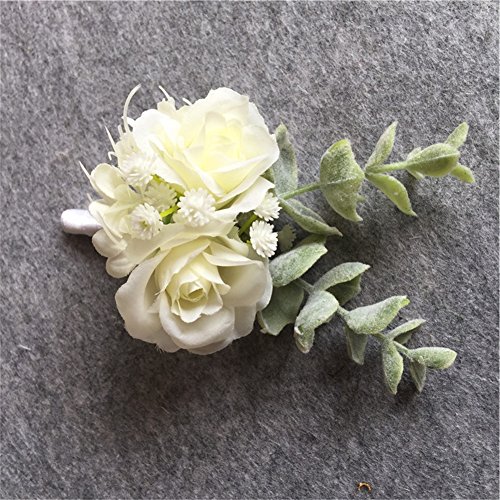 WeddingBobDIY Artificial Flower Groom Boutonniere Buttonholes Groomsman Best Man Pin Wedding Flowers Accessories Prom Suit Decoration White - Thumbnail 2