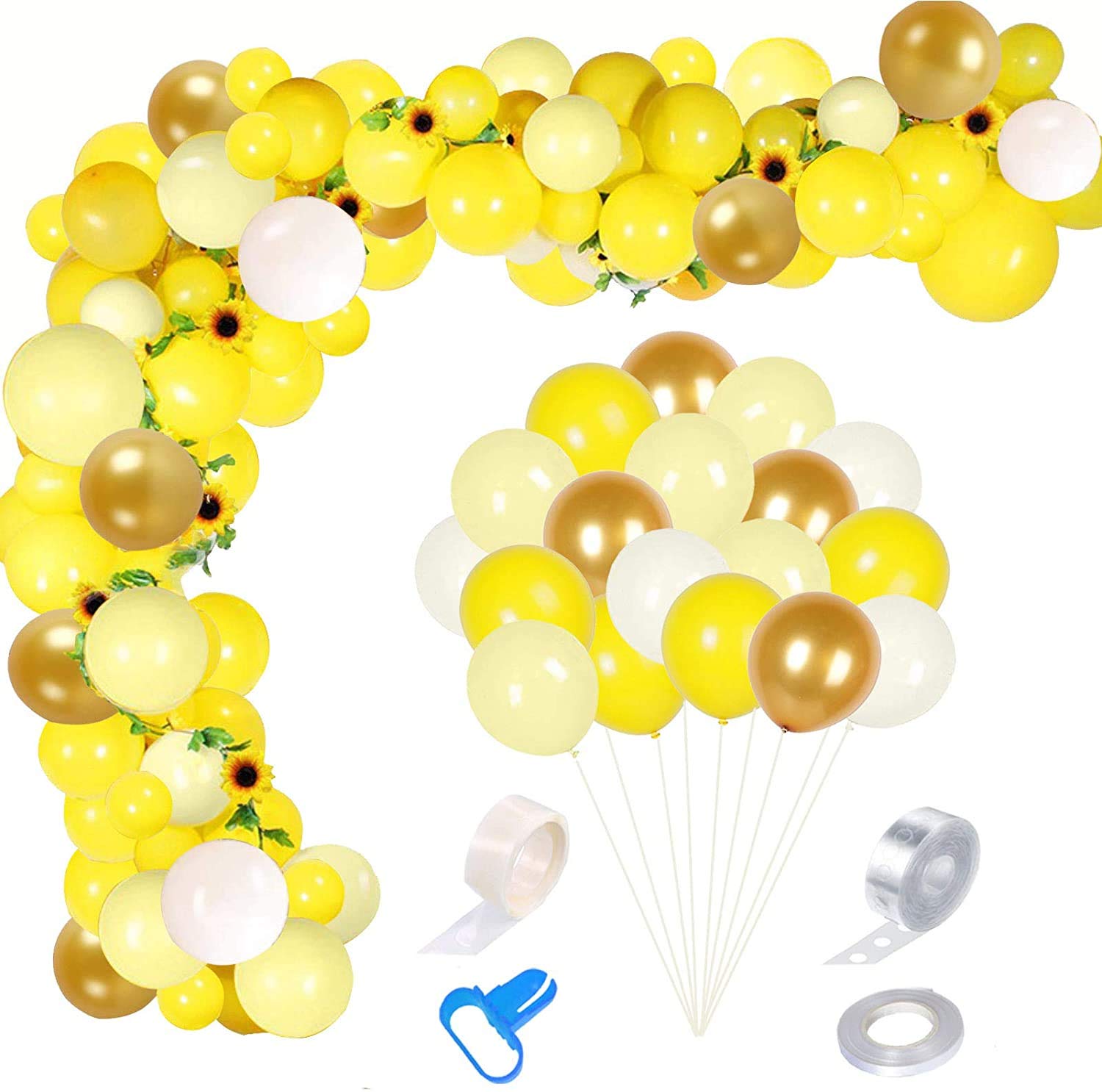 Sunflower Party Decoration Balloons Set - Yellow Light Yellow White Gold Balloons for Sunflower Theme Birthday Baby Shower Wedding Decorations