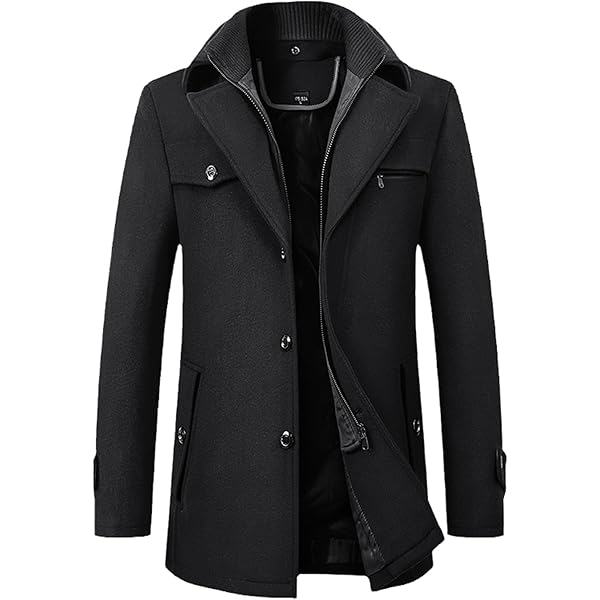 PRIJOUHE Men's Wool Coat Hoodie Long Trench Coat Cotton