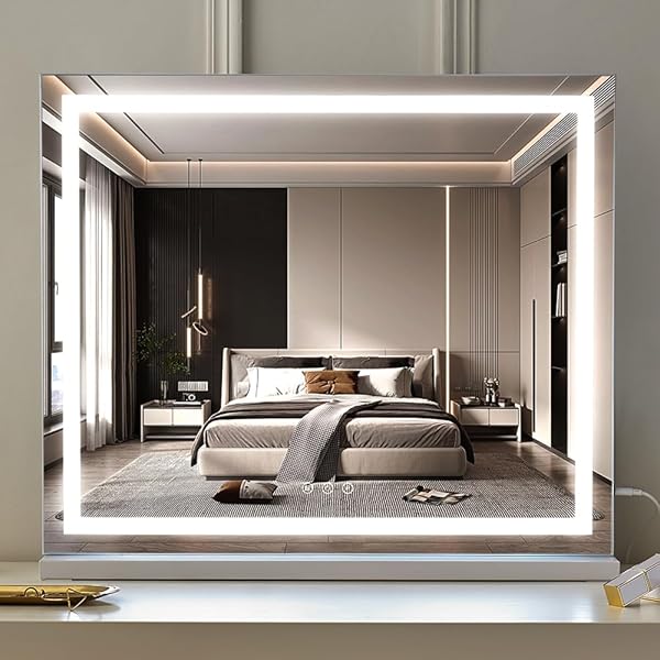 HIEEY LIGHTED MAKEUP MIRROR, 18.1″ X 22.8″ HOLLYWOOD VANITY MIRROR WITH LIGHTS, THREE COLOR LIGHTING MODES, WITH 5X MAGNIFICATION MIRROR, SMART TOUCH CONTROL, 360°ROTATION (WHITE)