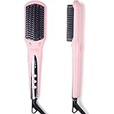 TYMO Ionic Hair Straightener Brush - Straightening Comb with 10M Negative Ions, 25s Heat-up, 16 Temps, Dual Voltage, LED Display | Ceramic Hot Comb Hair Brush Straightener for Women, Pink
