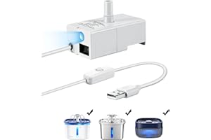 Veken Replacement Pump for 50oz and 95oz Pet Fountain Cat Water Fountain Dog Water Dispenser Ultra Quiet Long Lifespan Water Pump, USB Cable, LED Lights