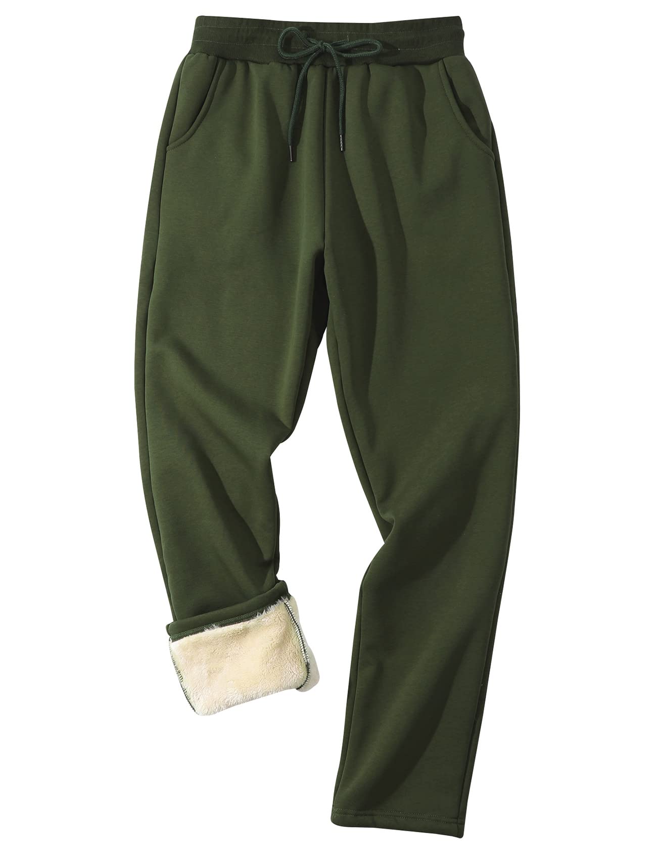 Gihuo Men's Winter Fleece Pants Sherpa Lined Sweatpants Straight Leg Active Running Sweat Pants Comfy Lounge Pants(2#ArmyGreen-XXL) Image