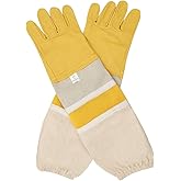 DZXZY Professional Beekeeping Gloves Hornets Premium Goatskin Leather Beekeeing Supplies with Long Canvas Protective Vented Sleeves & Elastic Cuffs.L Large