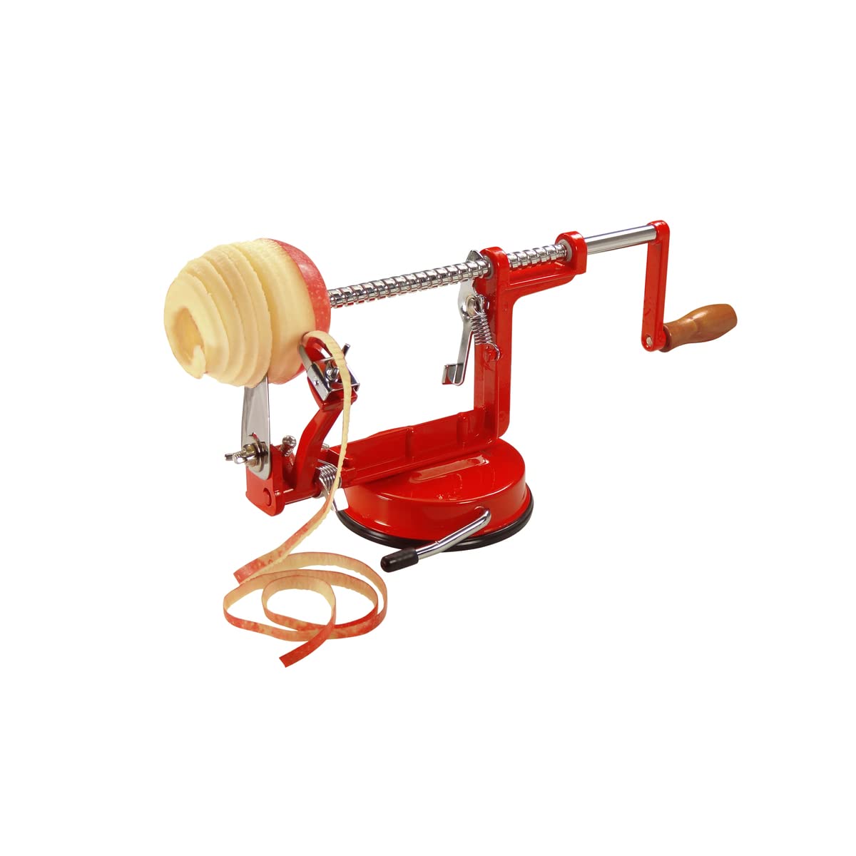 La Bonne Graine N4232R Pèle-Pommes Fixation Ventouse Apple Peeler, Stainless Steel Blades, Powder Coated Cast Steel Body, Red, N