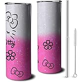 Hurig Tumbler for Adults Water Bottle Double Wall Cups for Kids 20 oz Pink Coffee Mug Stuff Cat Insulated Cup Gifts for Girl Women