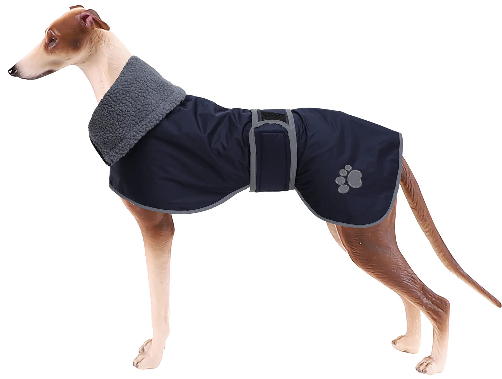 Geyecete - Winter Warm Waterproof Greyhound Coat with Fleece Lining, Dog Jacket with Harness Hole and Adjustable Bands for Medium and Large Greyhound Dog-Navy-M