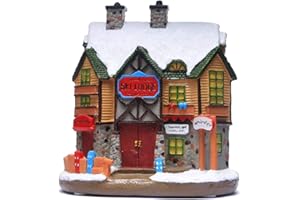 QPURP Christmas Village House, Polyresin Lighted Winter Ski Lodge Scene Decoration Christmas Ornament