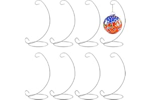 Abom 8 Pack 9in Ornament Display Stand, Air Plant Holder, Terrariums Hanger, Silver Iron Hanging Hook for Christmas Halloween Decoration, Glass Crystal Witch Ball, Home Wedding, Party Decor