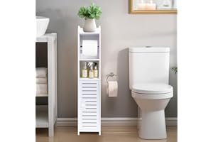 ShellKingdom Toilet Paper Holder Stand with Rods, Small Bathroom Storage Cabinet with Doors and Shelves, Slim Storage Cabinet