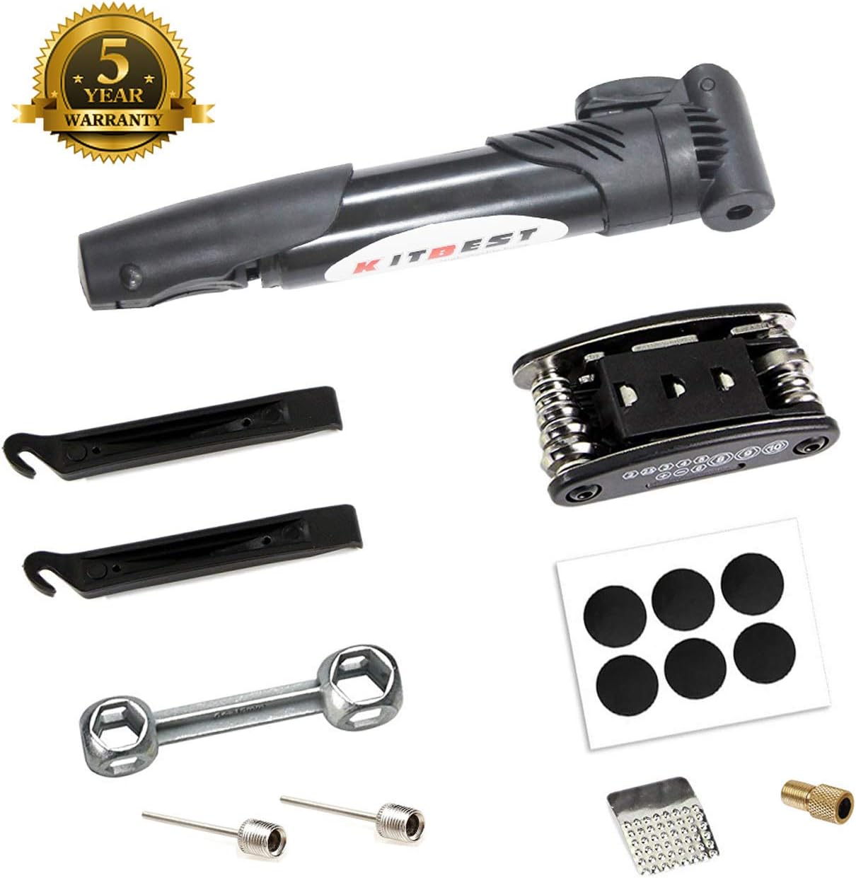Kitbest Bike Repair Tool Kit. Bicycle Tire Pump, Tire Puncture Repair Kit, Bike Multi Tool Set, Glueless Tire Patches, Bicycle Tire Lever and Portable Bike Bag. Emergency All in One Bike Tool : Sports & Outdoors