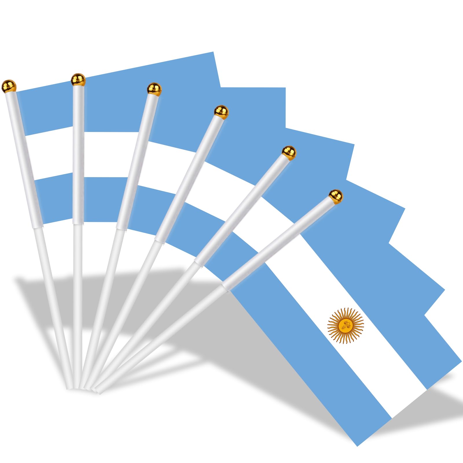 AhfuLife 30pcs Argentina Flags on Sticks for Party Decorations, 14 x 21cm Hand Held Argentina Small Flags with 30cm White Pole for National Day World Cup Football Party Garden Street Decorations — image 1