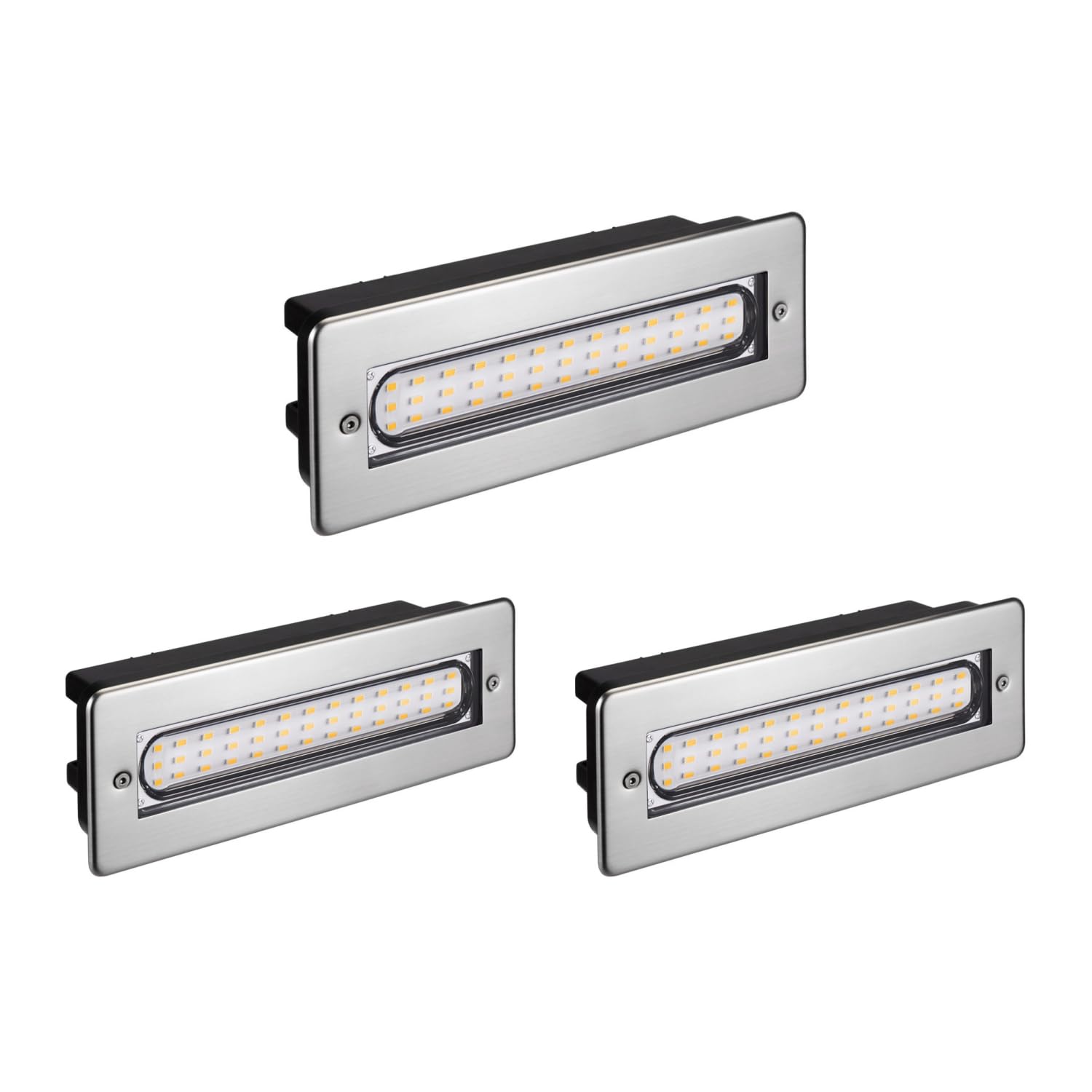 ledscom.de 3 LED Staircase Light/recessed wall Light for Indoor and Outdoor use, Angular, Stainless Steel, 198 x 61mm, 2.2 W, 248lm, Warm White