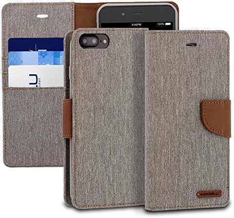 iPhone 8 Plus Case, ModeBlu [Pocket Diary Series] [Grey] Premium Canvas [Stand View] for Apple iPhone 8 Plus (2017)