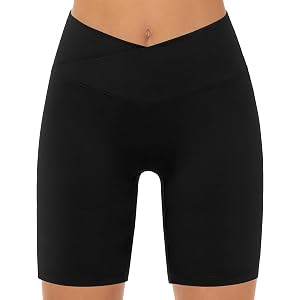 Runhit Crossover Biker Shorts for Women 4" 6" 8" No Front Seam V High Waist Yoga Workout Gym Shorts with Tummy Control