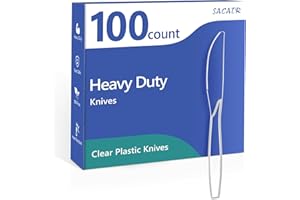 SACATR 100 Count Heavy Duty Plastic Knives Disposable, BPA-Free Clear Plastic Knives，Suitable for Party, Events and Everyday Use