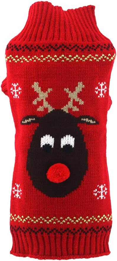 Dog Christmas Sweater - Xmas Holiday Pet Knitted Sweatshirt Winter Warm Soft Pajamas Ugly Red Deer Pattern Knitwear Costume for Small Medium Dogs - Size XL