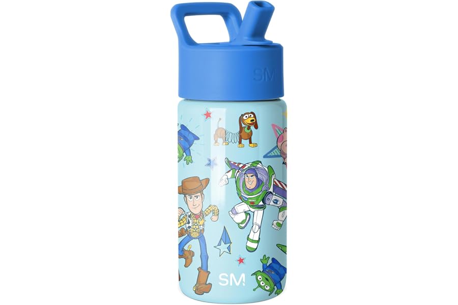 Simple Modern Disney Pixar Kids Water Bottle with Straw Lid | 14oz Insulated Stainless Steel Kids Tumbler & Spill Proof Toddler Cup for School, Girls, Boys | Summit | Buzz and Woody Adventures