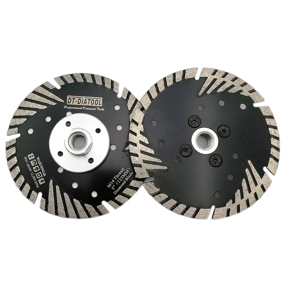 DT-DIATOOL Diamond Discs with Slant Protection Teeth 2PCS 5 Inch / 125mm Cutting Disc with M14 Thread for Concrete Tile Granite Marble Masonry