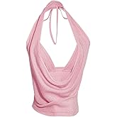 SweatyRocks Women's Sexy Y2k Glitter Halter Crop Tops Low Cut Going Out Top with Rave Micro Crop 2 Piece Outfits
