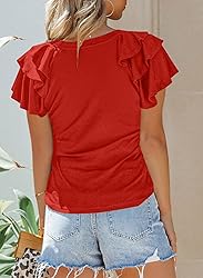 SHEWIN T Shirts for Women Ruffle Short Sleeve Tops