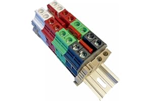 Power Distribution UL International Connector Dinkle Parallel Assembly DK10N White Red Green Black with Jumpers DIN Rail Terminal Blocks, 6-20 AWG, 60 Amp, 600 Volt L1 L2 N GND