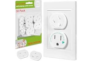 KISKIZ Outlet Covers (38 Pack) Child Proof Outlet Plug Covers Self-Closing Design Swivel Baby Proof Outlet Covers Durable ABS Plastic Electrical Outlet Protectors for Baby Upgraded Adhesive Installation