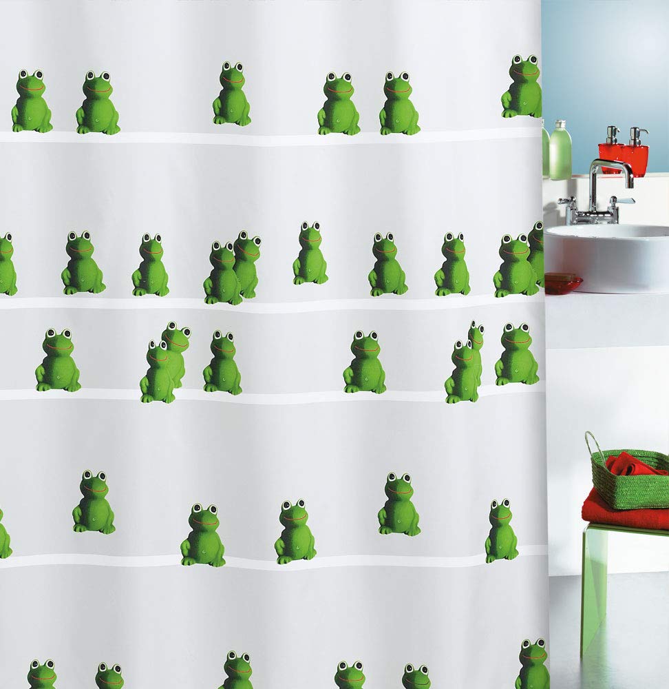 Spirella Quack Green Frog Pattern Textile Polyester Shower Curtain, 180 x 200 cm, White/Green/Black — image 1