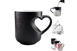 Heart-Shaped Color Changing Magic Ceramic Mug, Funny Color Changing Coffee Cup, Heart Shaped Handle Ceramic Coffee Cup for Va