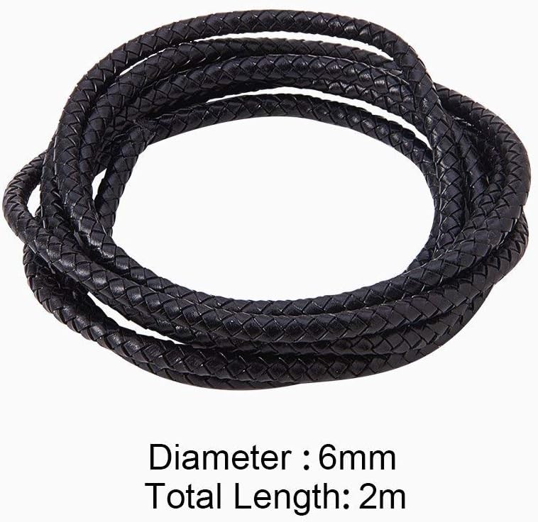 PH PandaHall Braided Genuine Leather Cord for Bracelet Necklace Making Black, 6mm, 2m/bag - Image 5