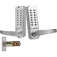 Casmer Upgrade Double Sided Keypad Door Lock with Adjustable Deadlatch 2-3/8'' and 2-3/4'', Double Sided Keyless Door Lock with Handle, Double Sided Gate Lock for Outdoor (Silvery)