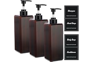 Suream 27oz Bathroom Countertop Soap Dispensers, Plastic Lotion Dispenser, Refillable Cosmetic Pump Dispensers, Square Bathroom Shower Containers for Shampoo, Body Wash, Hand Soap, Oil